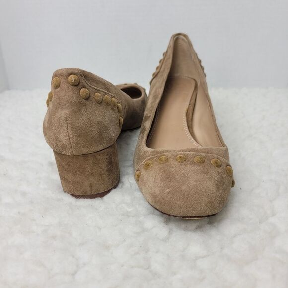Tory Burch Womens Size 7 Colt Suede Covered Studs Block Heel Pump River Rock - Picture 4 of 7